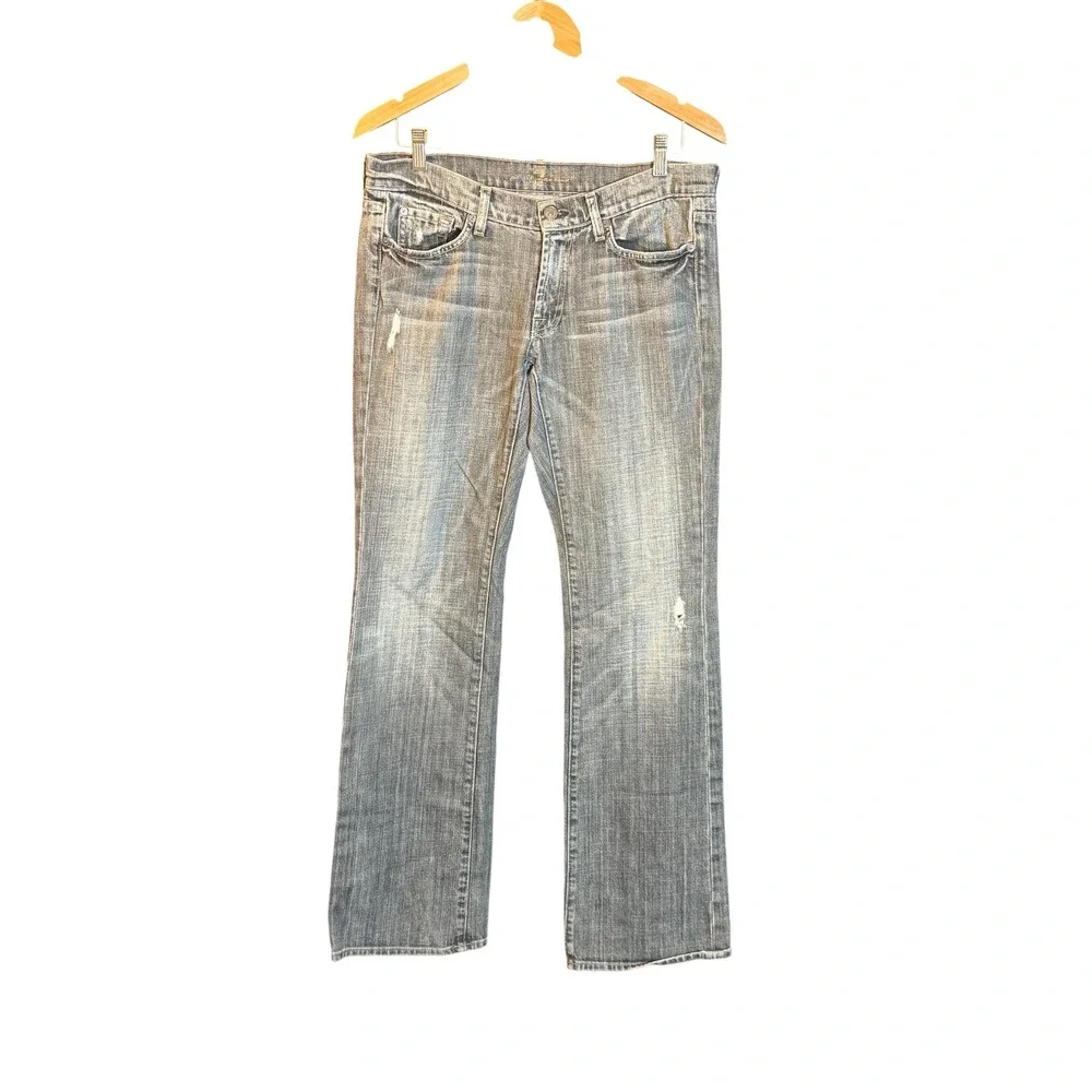 7 For All Mankind Lowrise Bootcut Jeans Grey Distressed Denim Size 31